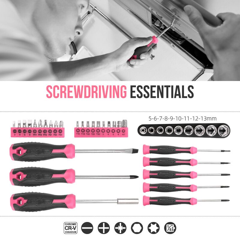 56pcs kit di attrezzi per la casa rosa kit di attrezzi manuali di base per riparazioni set di attrezzi completo per le donne